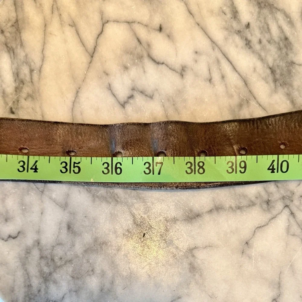 VTG 90s Y2K American Eagle Brown Leather Weathered Silver Grommet Belt Sz 34-40